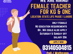Female school teacher’s required for kg & 1